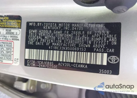 2005 Toyota Camry Le from USA, damaged, VIN 4T1BE32K85U069153